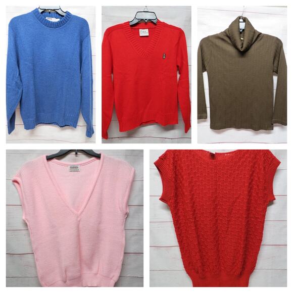 Vintage Sweater Lot of 5 1970s 1980s Ladies Medium Large Tops Pullover - Picture 1 of 13